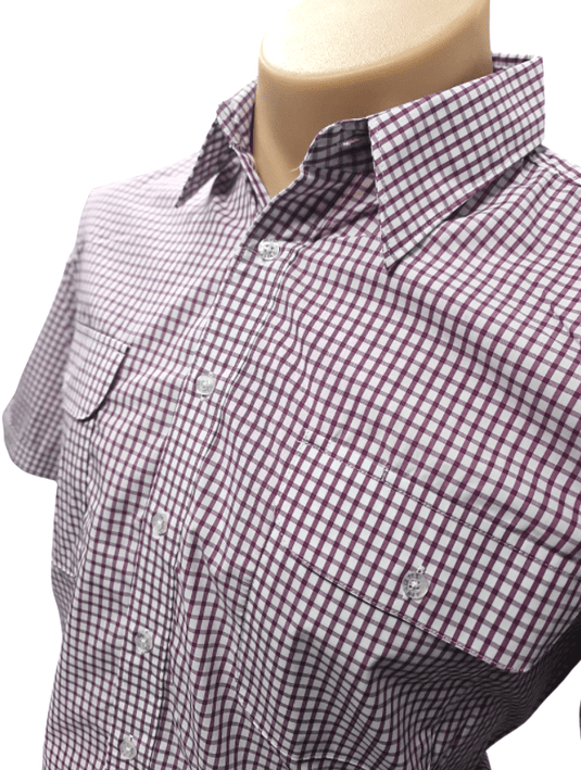 Bisley Mens Poly Cotton Short Sleeve Shirt - Maroon Check