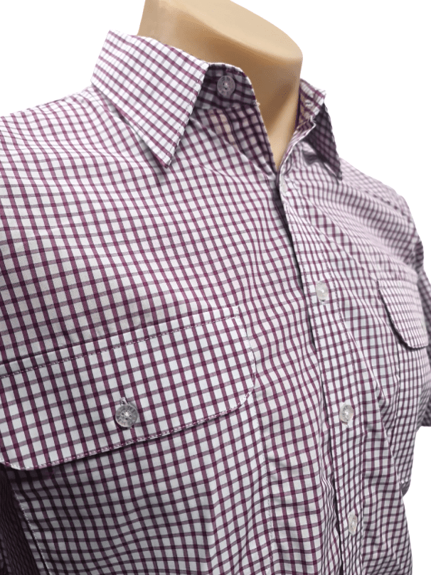 Load image into Gallery viewer, Bisley Mens Poly Cotton Short Sleeve Shirt - Maroon Check
