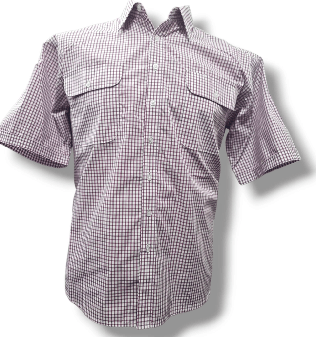 Bisley Mens Poly Cotton Short Sleeve Shirt - Maroon Check