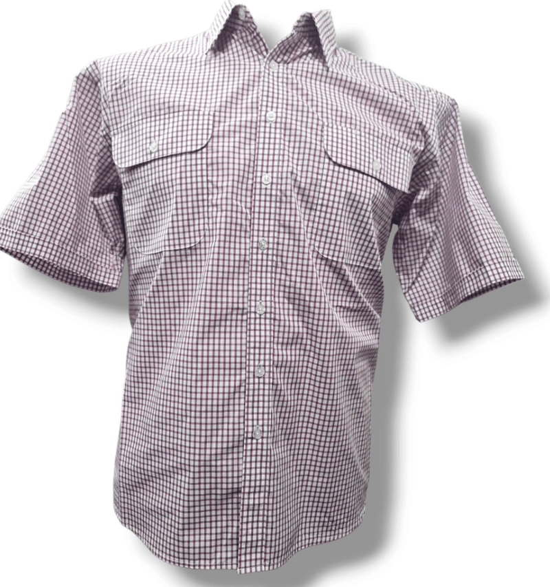 Load image into Gallery viewer, Bisley Mens Poly Cotton Short Sleeve Shirt - Maroon Check
