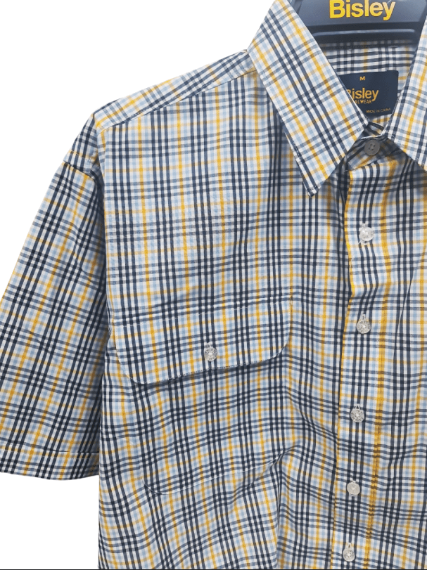 Load image into Gallery viewer, Bisley Mens Poly Cotton Short Sleeve Shirt - Yellow Check
