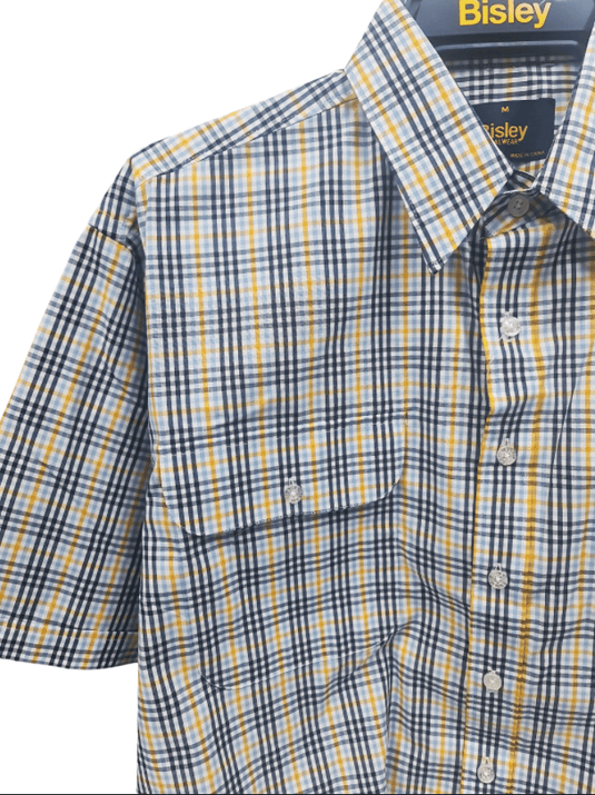 Bisley Mens Poly Cotton Short Sleeve Shirt - Yellow Check