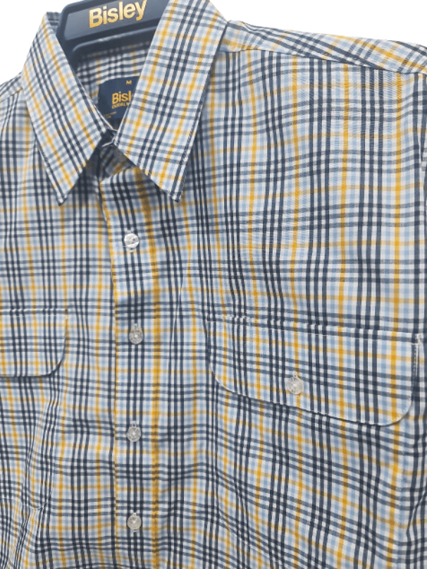 Load image into Gallery viewer, Bisley Mens Poly Cotton Short Sleeve Shirt - Yellow Check
