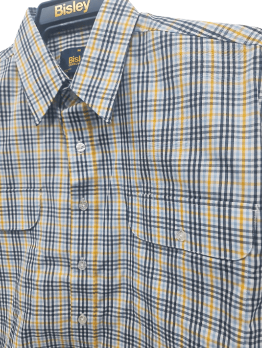 Bisley Mens Poly Cotton Short Sleeve Shirt - Yellow Check