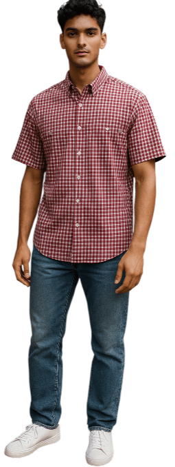 Bisley Mens Poly Cotton Short Sleeve Shirt - Red Check