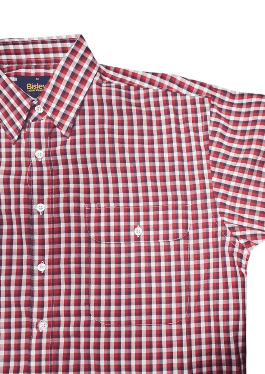 Bisley Mens Poly Cotton Short Sleeve Shirt - Red Check