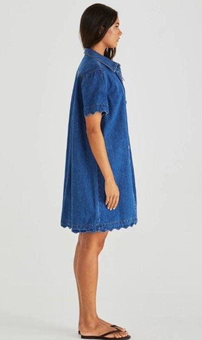 Load image into Gallery viewer, Sass Womens Vale Scalloped Denim Dress
