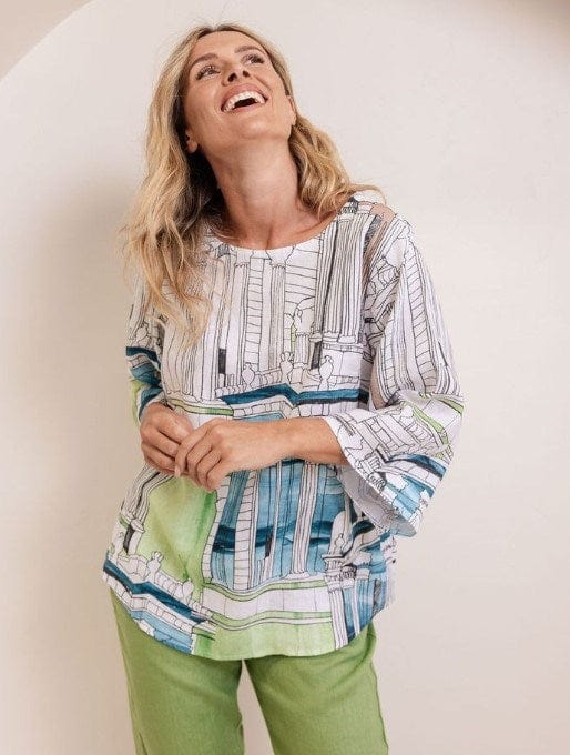 Load image into Gallery viewer, See Saw Womens Linen 3/4 Sleeve Curved Hem Top - Rome
