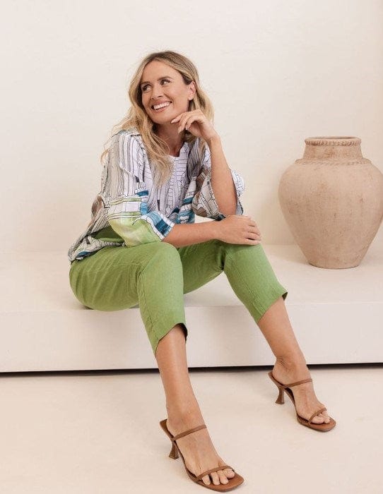 Load image into Gallery viewer, See Saw Womens Linen 3/4 Sleeve Curved Hem Top - Rome
