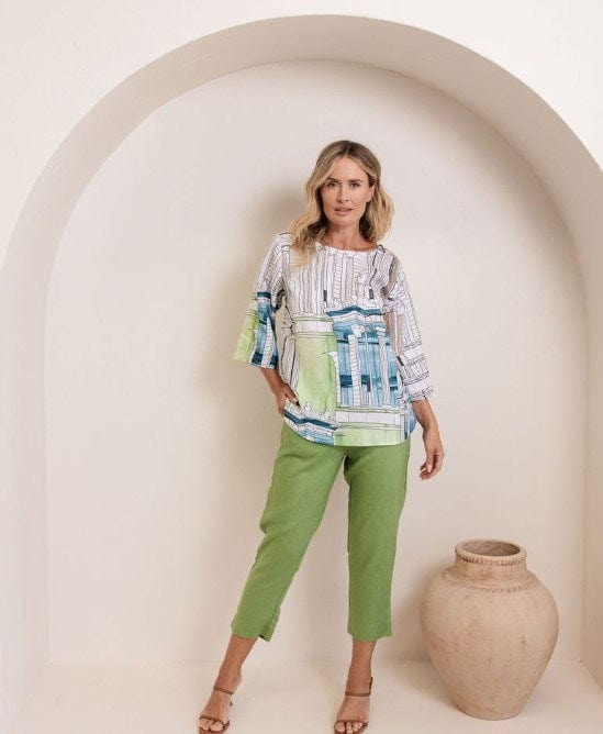 Load image into Gallery viewer, See Saw Womens Linen 3/4 Sleeve Curved Hem Top - Rome

