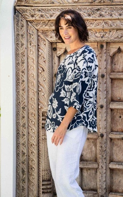 See Saw Womens 3/4 Sleeve Boat Top - Navy