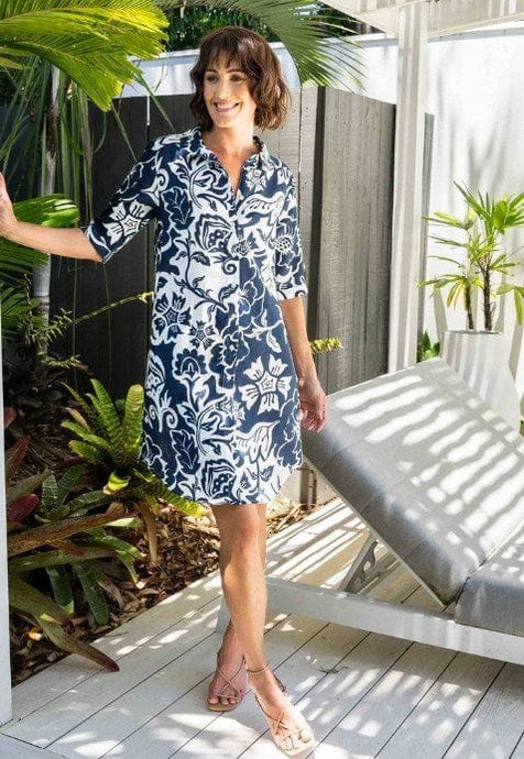See Saw Womens Linen Shirtmaker - Navy/Vine