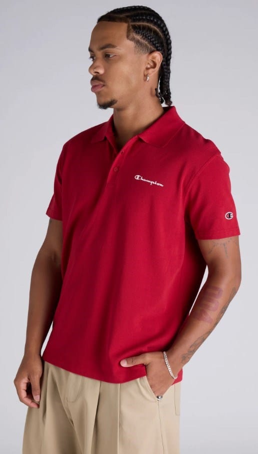 Load image into Gallery viewer, Champion Mens Script Pique Polo Shirt - Cardinal
