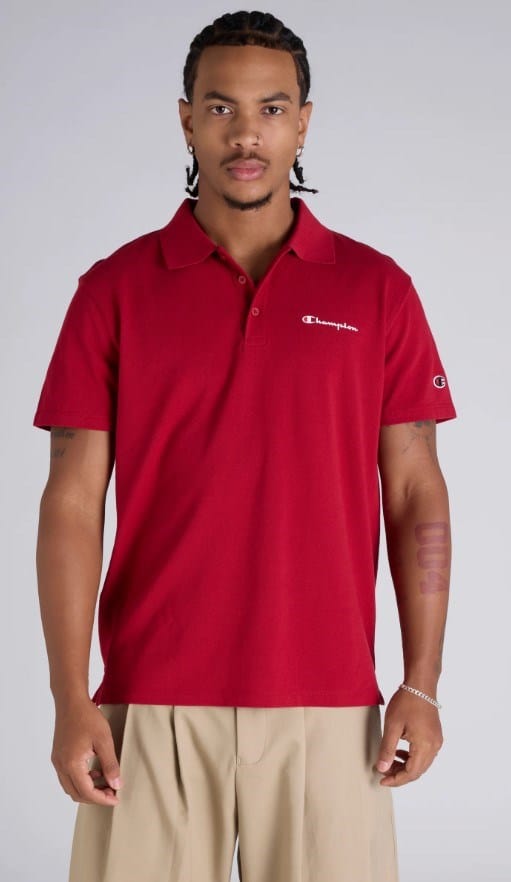 Load image into Gallery viewer, Champion Mens Script Pique Polo Shirt - Cardinal
