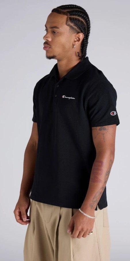 Load image into Gallery viewer, Champion Mens Script Pique Polo Shirt - Black
