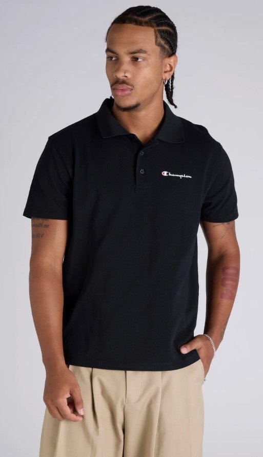 Load image into Gallery viewer, Champion Mens Script Pique Polo Shirt - Black
