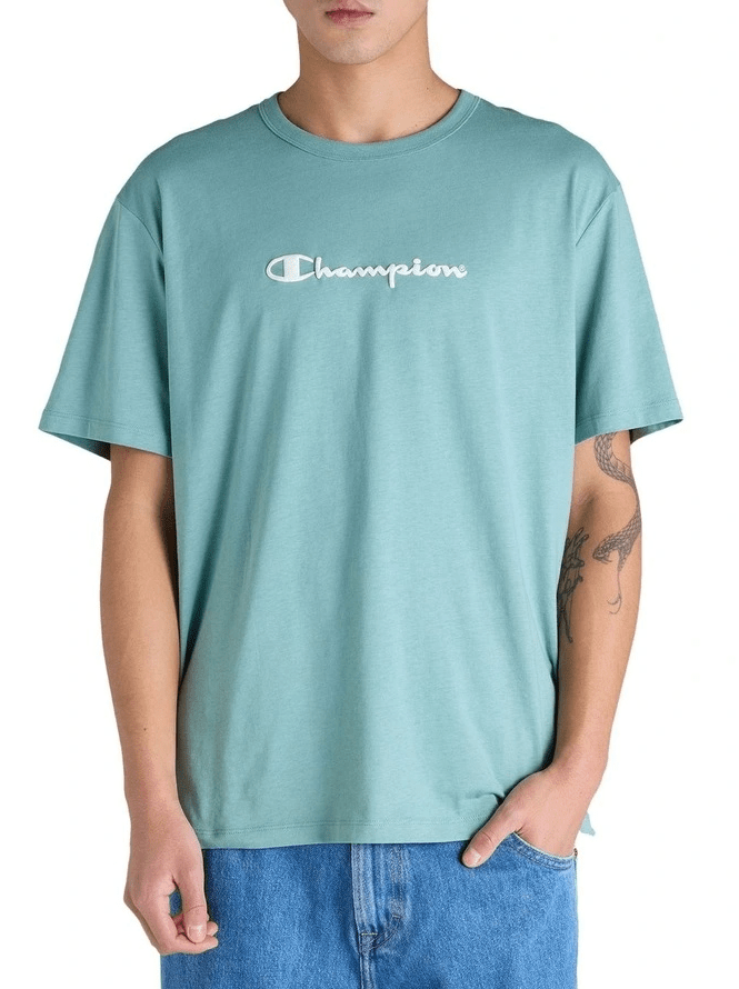 Load image into Gallery viewer, Champion Mens Puff Script Short Sleeve Tee - Blue
