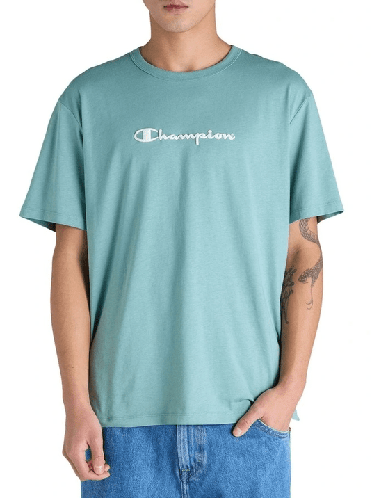 Champion Mens Puff Script Short Sleeve Tee - Blue