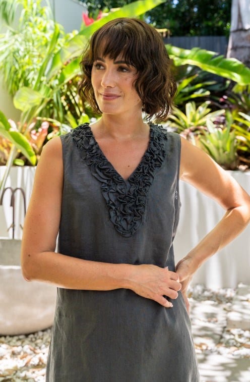 Load image into Gallery viewer, See Saw Womens Linen Short Sleeve Ruffle Front Dress
