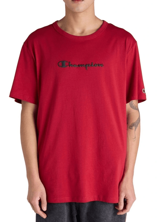 Champion Mens Puff Script Short Sleeve Tee - Cardinal Red