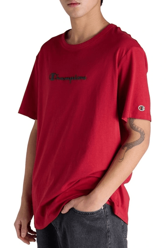 Champion Mens Puff Script Short Sleeve Tee - Cardinal Red
