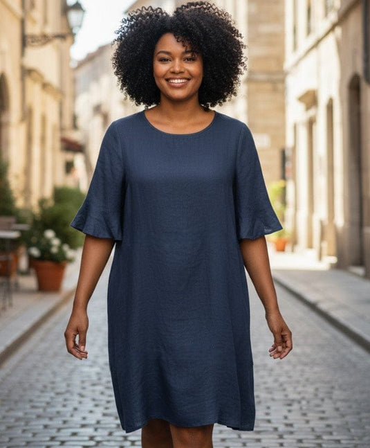 See Saw Womens Linen Fluted Sleeve Dress
