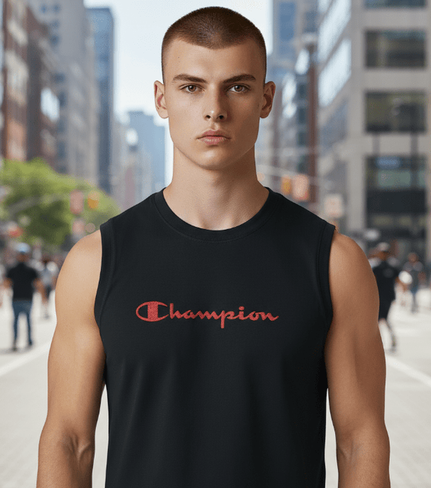 Champion Mens Puff Script Sleeveless Tank Top - Black