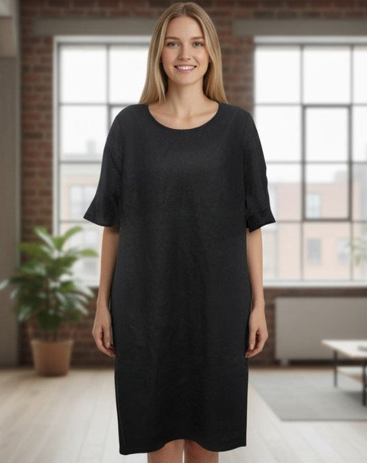 See Saw Womens Linen Fluted Sleeve Dress