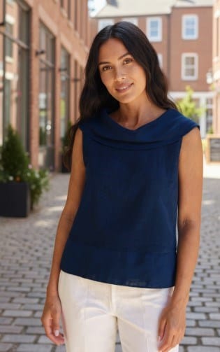 See Saw Womens Linen Cowl Neck Top