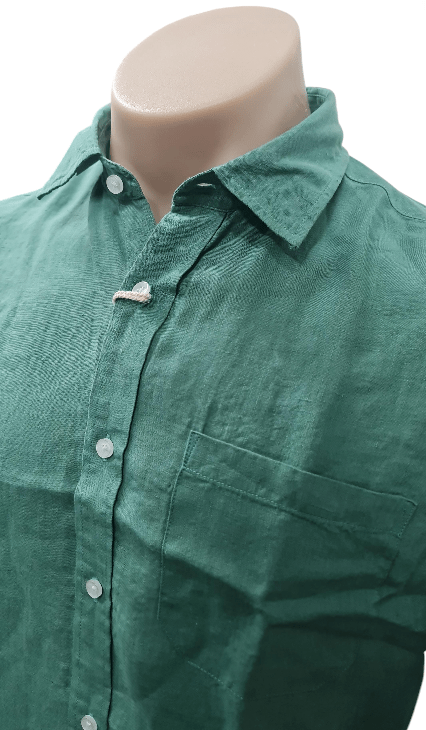 Back Bay Mens Linen Plain Short Sleeve Shirt - Evergreen