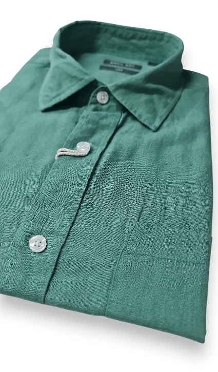 Back Bay Mens Linen Plain Short Sleeve Shirt - Evergreen