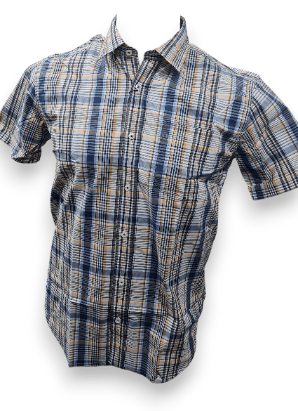 Back Bay Mens Cotton Spandex Check Short Sleeve Shirt
