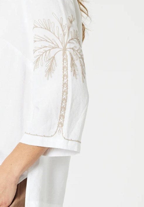 Load image into Gallery viewer, Gordon Smith Womens Palm Embroidery Lino Top - White/Natural
