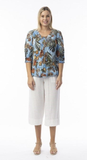 Orientique Womens Lima Blue Top Frill Hem