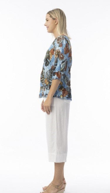 Orientique Womens Lima Blue Top Frill Hem