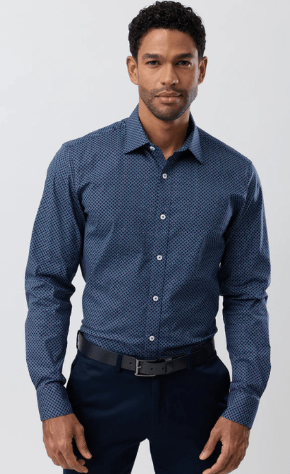 Brooksfield Mens Cotton Stretch Performance Regular Fit Shirt - Navy