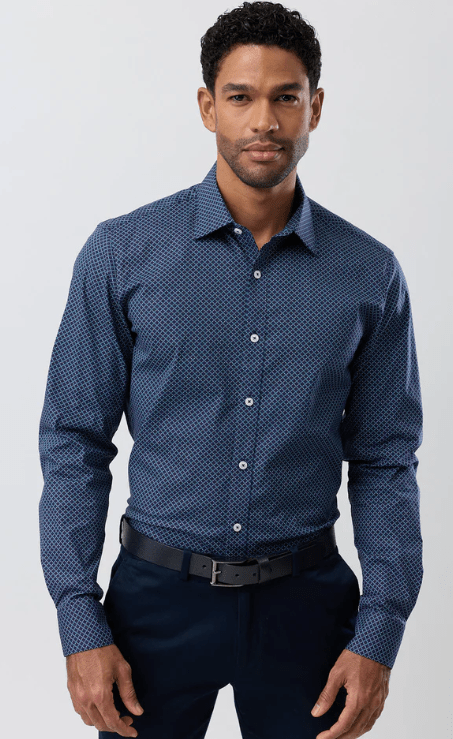 Brooksfield Mens Cotton Stretch Performance Regular Fit Shirt - Navy