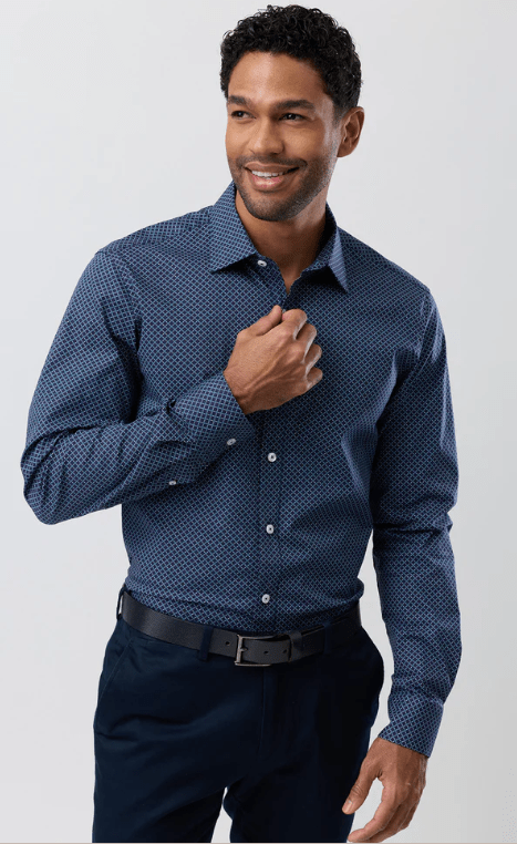 Brooksfield Mens Cotton Stretch Performance Plus Size Shirt - Navy