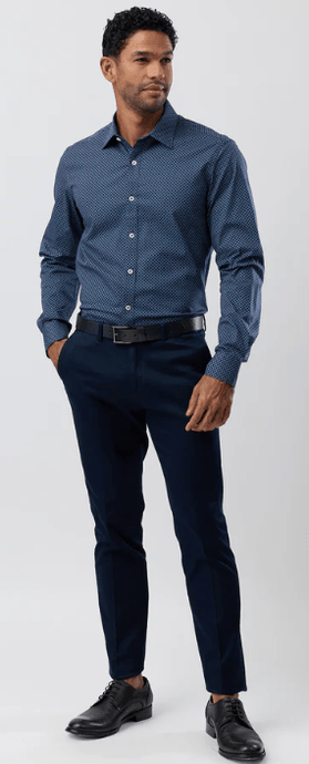 Brooksfield Mens Cotton Stretch Performance Plus Size Shirt - Navy