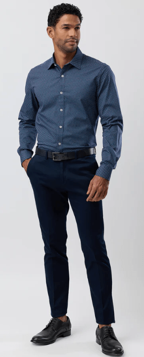 Brooksfield Mens Cotton Stretch Performance Plus Size Shirt - Navy