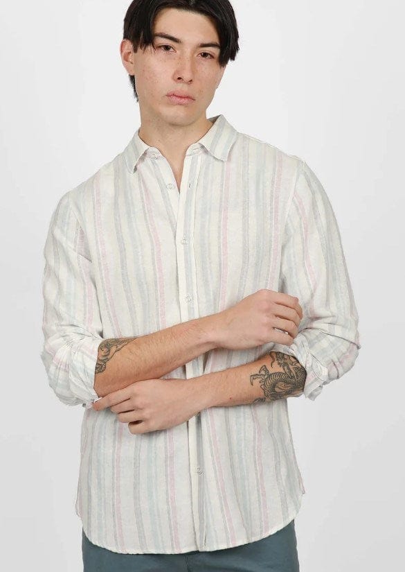 Load image into Gallery viewer, James Harper Mens Faded Pink Long Sleeve Stripe Shirt

