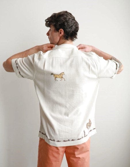 James Harper Mens White Rodeo Cuban Collar Linen Shirt