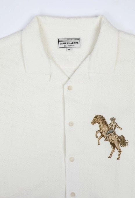 Load image into Gallery viewer, James Harper Mens White Rodeo Cuban Collar Linen Shirt
