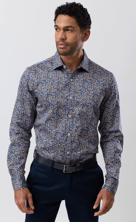 Load image into Gallery viewer, Brooksfield Mens Luxe Print Slim Fit Business Plus Size Shirt - Navy Multi
