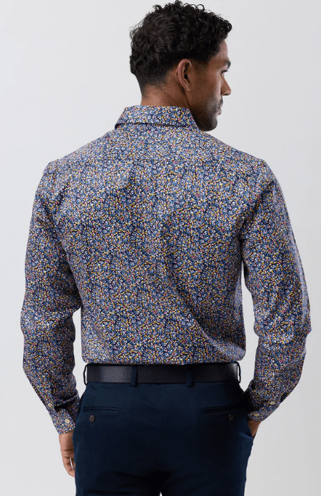 Load image into Gallery viewer, Brooksfield Mens Luxe Print Slim Fit Business Plus Size Shirt - Navy Multi
