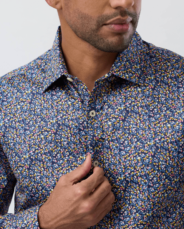 Load image into Gallery viewer, Brooksfield Mens Luxe Print Slim Fit Busines Shirt - Navy Multi
