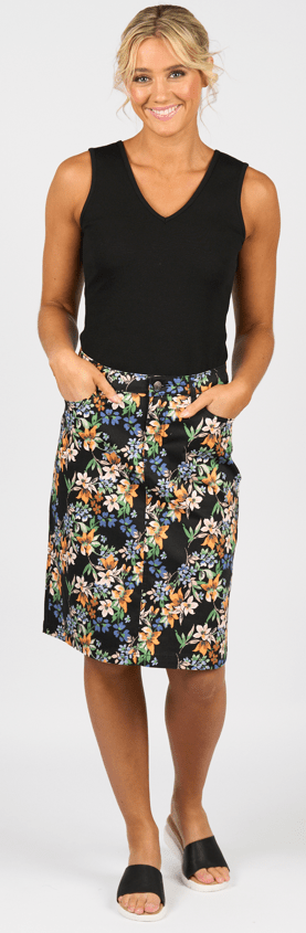 Vassalli Womens Printed Lightweight Skirt With Centre Back Vent Skirt- Grove