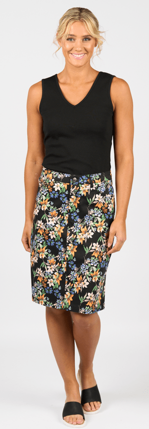 Vassalli Womens Printed Lightweight Skirt With Centre Back Vent Skirt- Grove