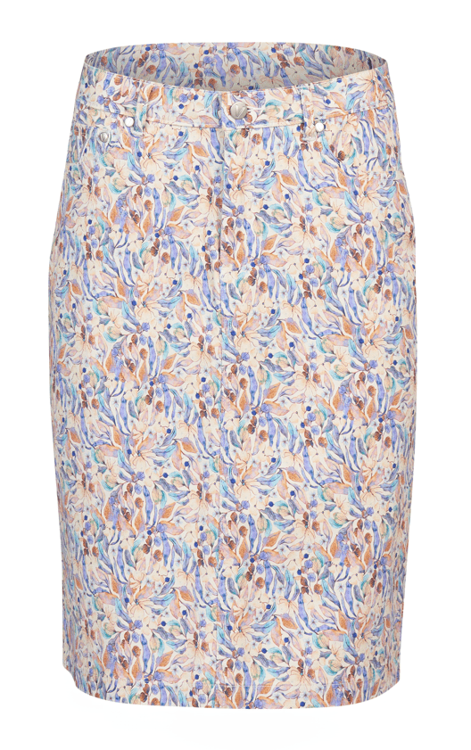 Vassalli Womens Printed Denim Skirt With Back Vent Skirt- Amalfi