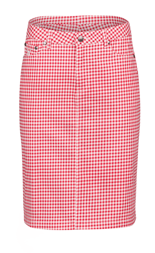 Vassalli Womens Printed Lightweight Skirt With Centre Back Vent Skirt - Red Gingham